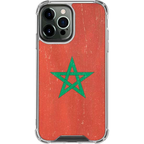 Morocco Flag Distressed iPhone 14 Pro Max Clear Case